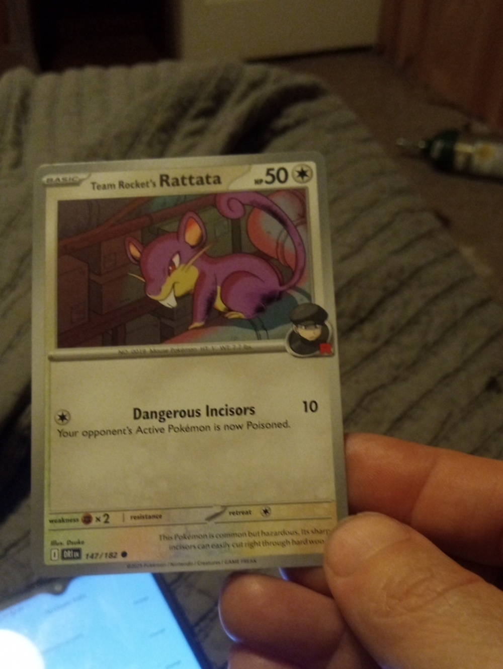 Pokemon Team Rocket's Rattata Card - Purple & Yellow Accent